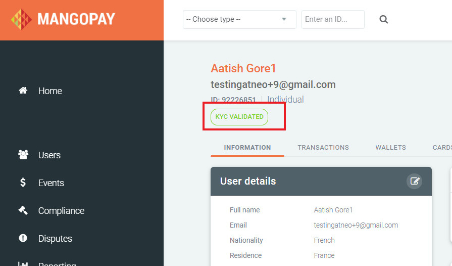click on kyc tab