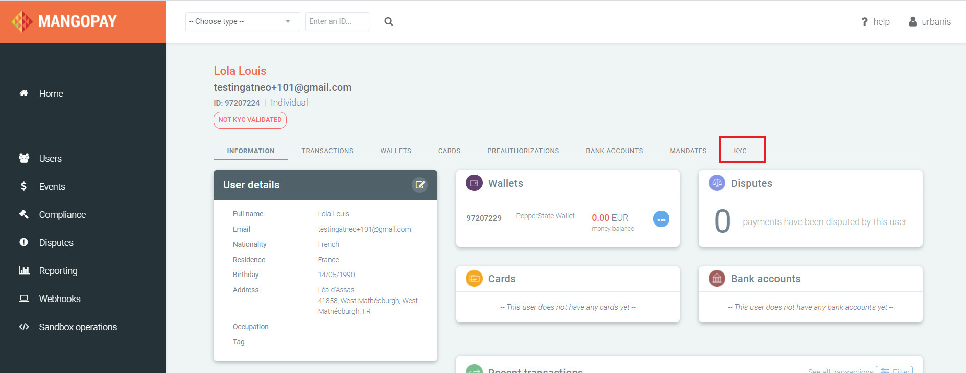 click on kyc tab