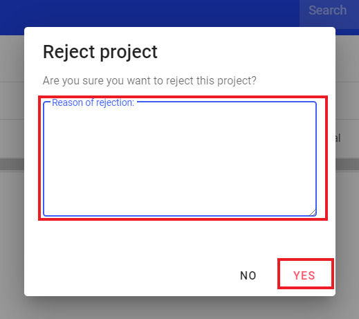 click reject project 