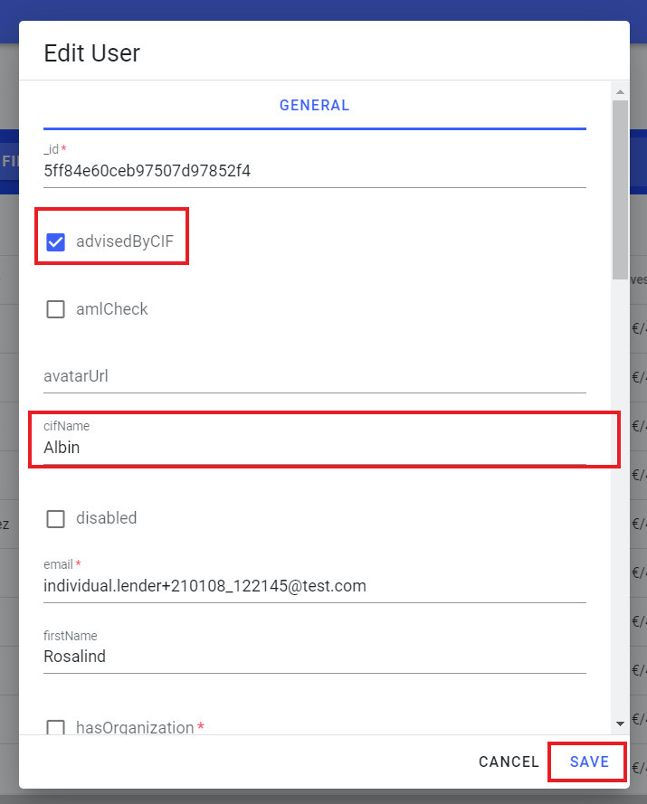 edit user dialog