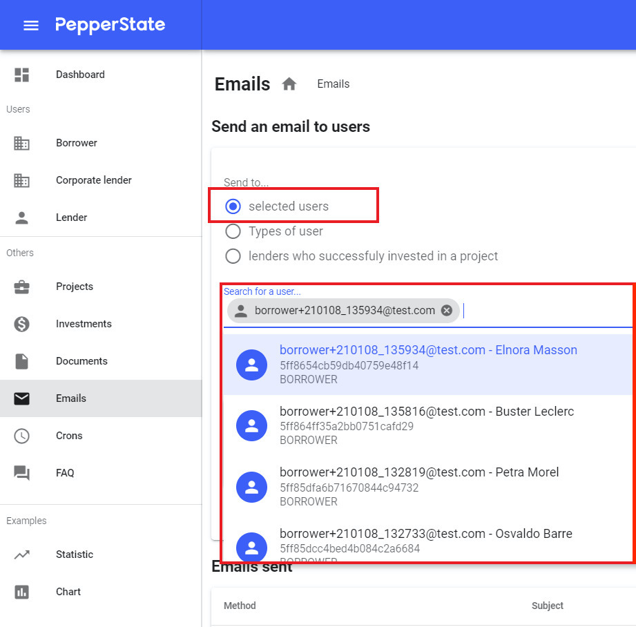 selected users