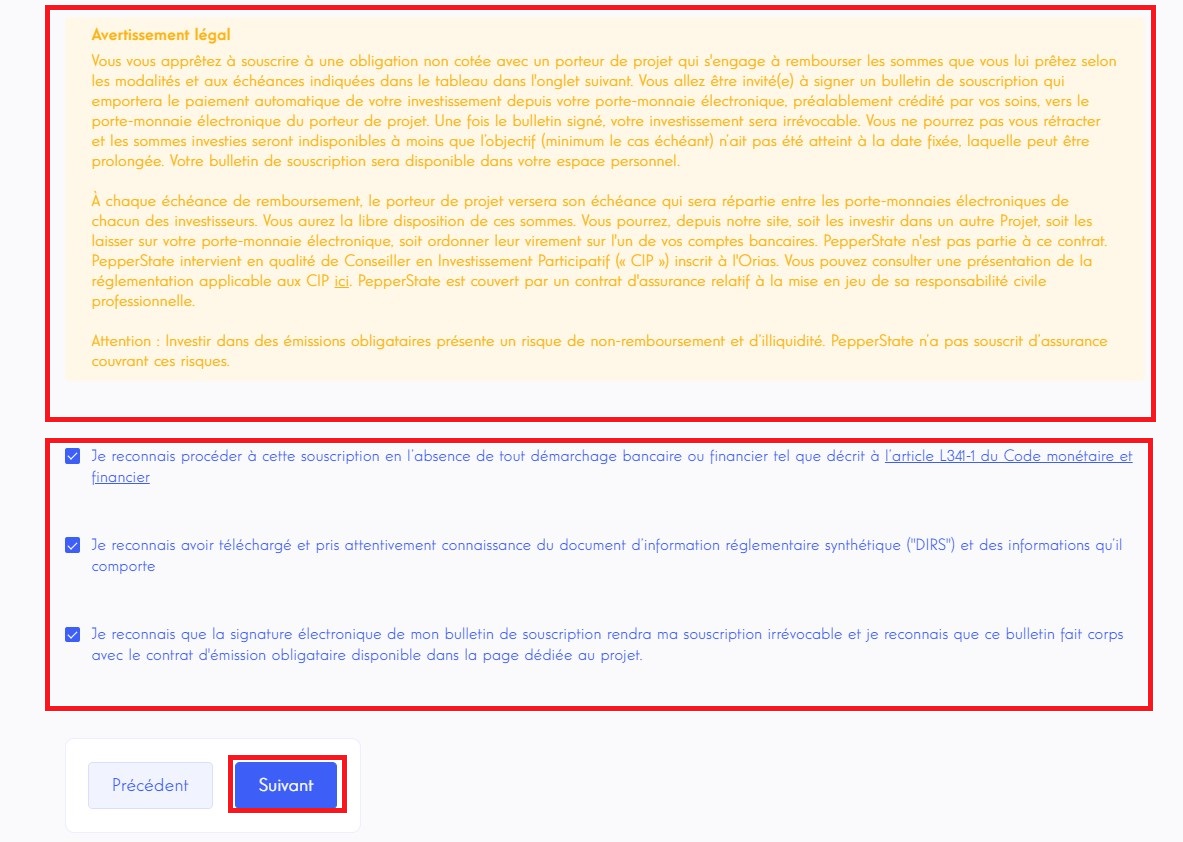 investment accept terms conditions