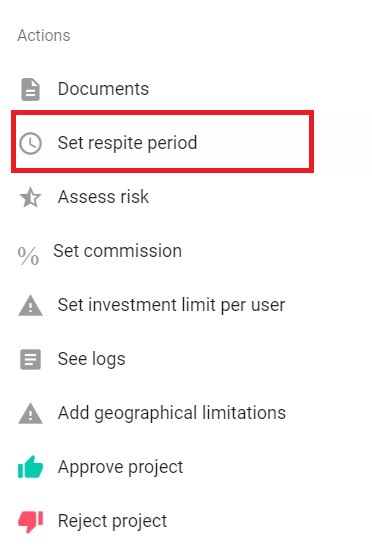click set respite period 
